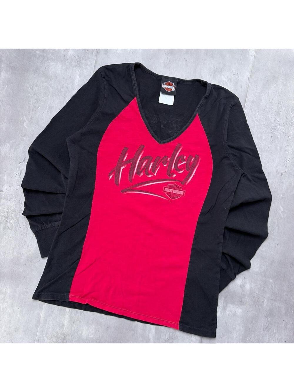 Y2K Red Harley Davidson San Jose Cali Grunge Gothic Biker Long Sleeve Shirt - Picture 2 of 8